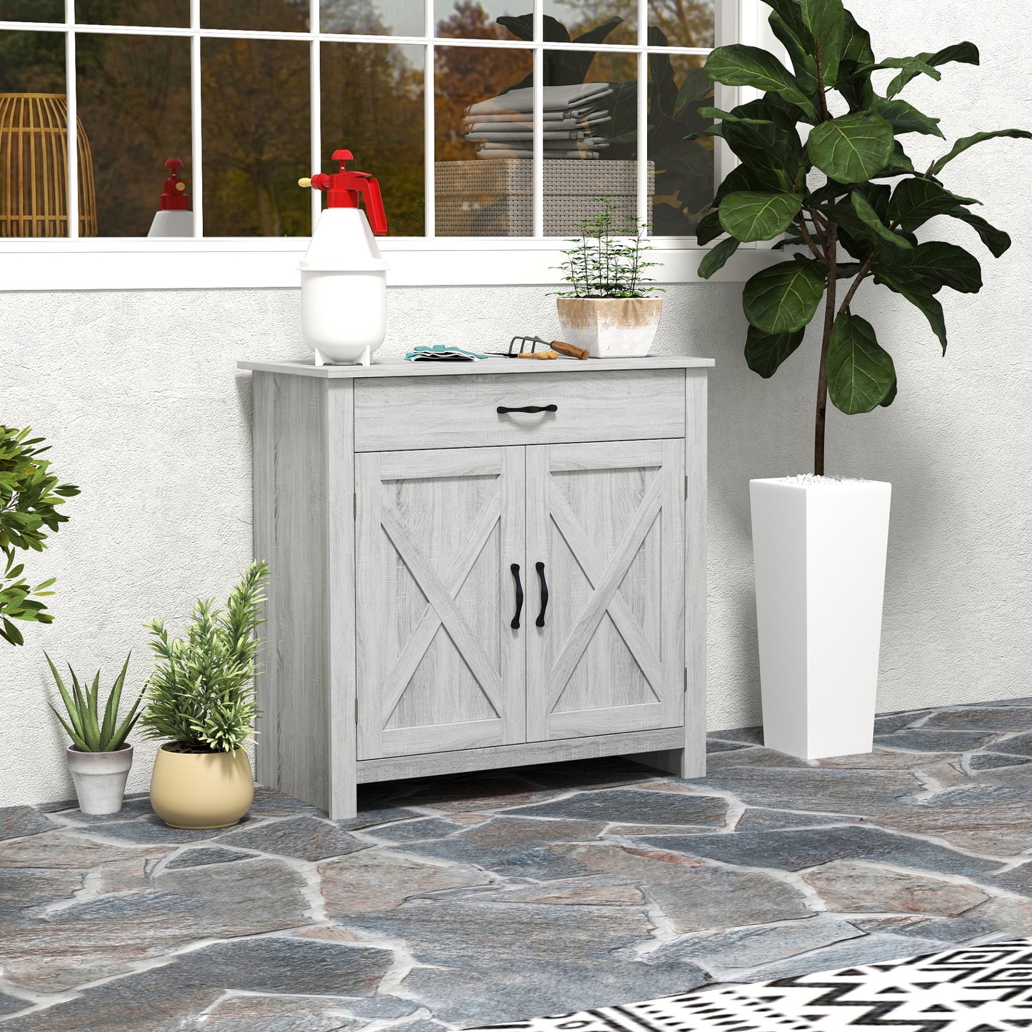 AI62 Decor Farmhouse Barn Door Sideboard Cabinet – Living Room