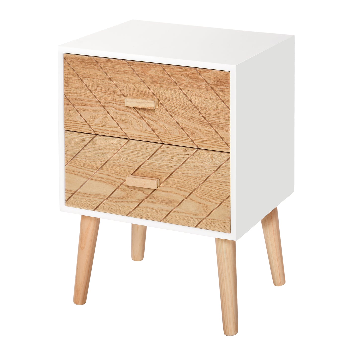 AI62 Decor 2Wooden Bedside Table with Drawers & Pine Legs, Natural