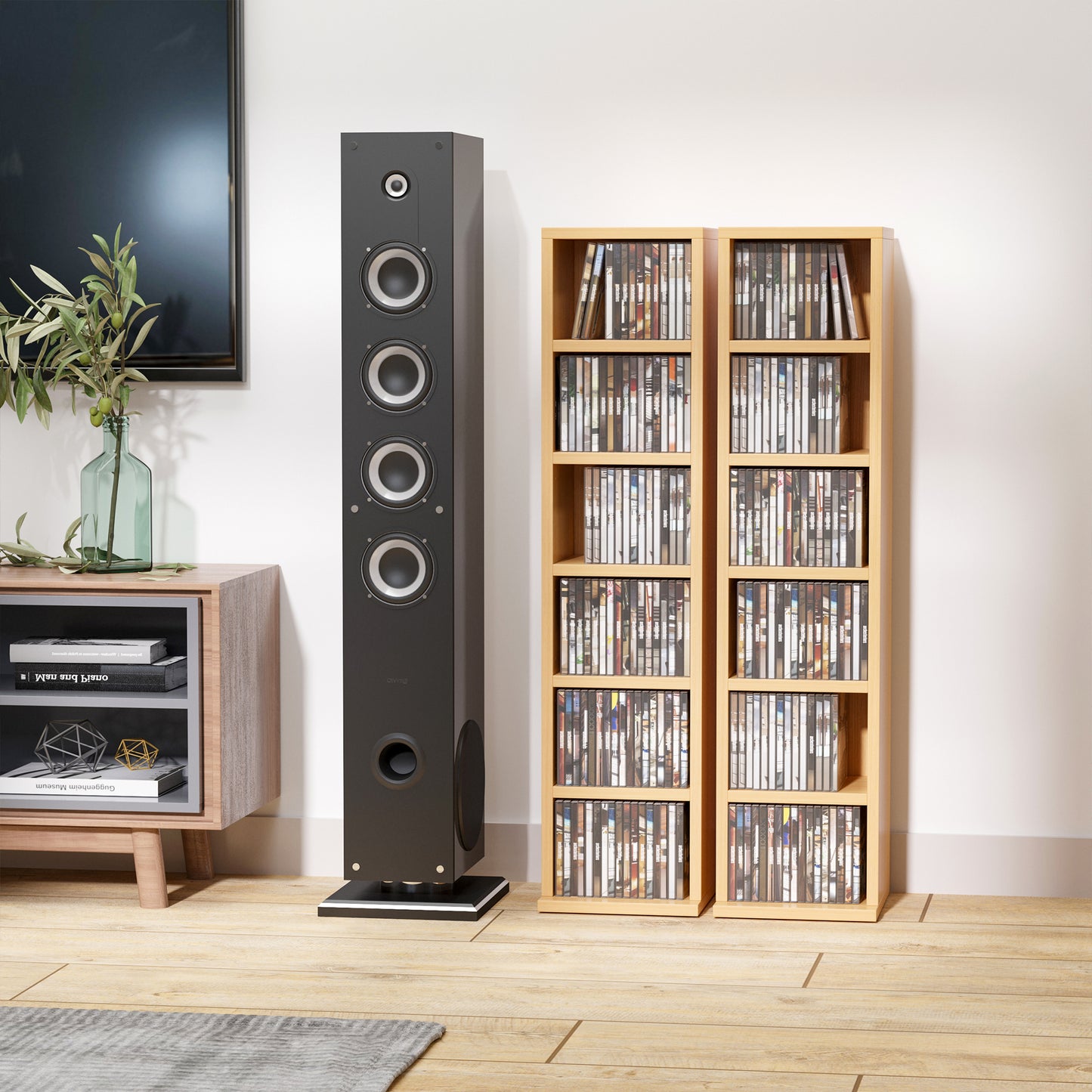AI62 Decor Here’s a short version of the title:  204-CD Media Storage Shelf Set of 2, Adjustable Natural Wood Rack
