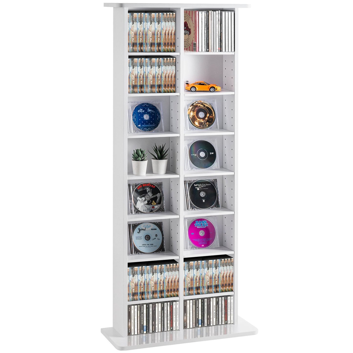 AI62 Decor White Media Storage Cabinet with Adjustable Shelves – 8-Tier CD/DVD Unit (Holds 464 CDs)