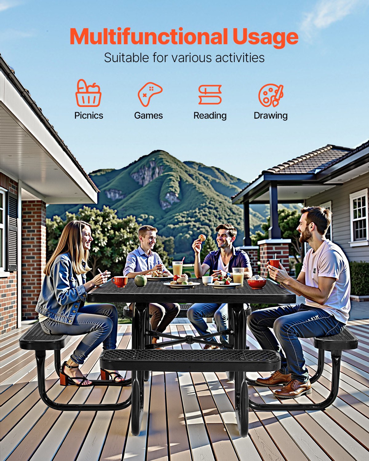 AI62 Decor Outdoor Picnic Table & Bench Set – Black
