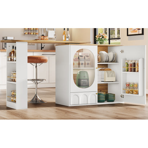 AI62 Decor White Rotating Dining Table with Shelves & Storage