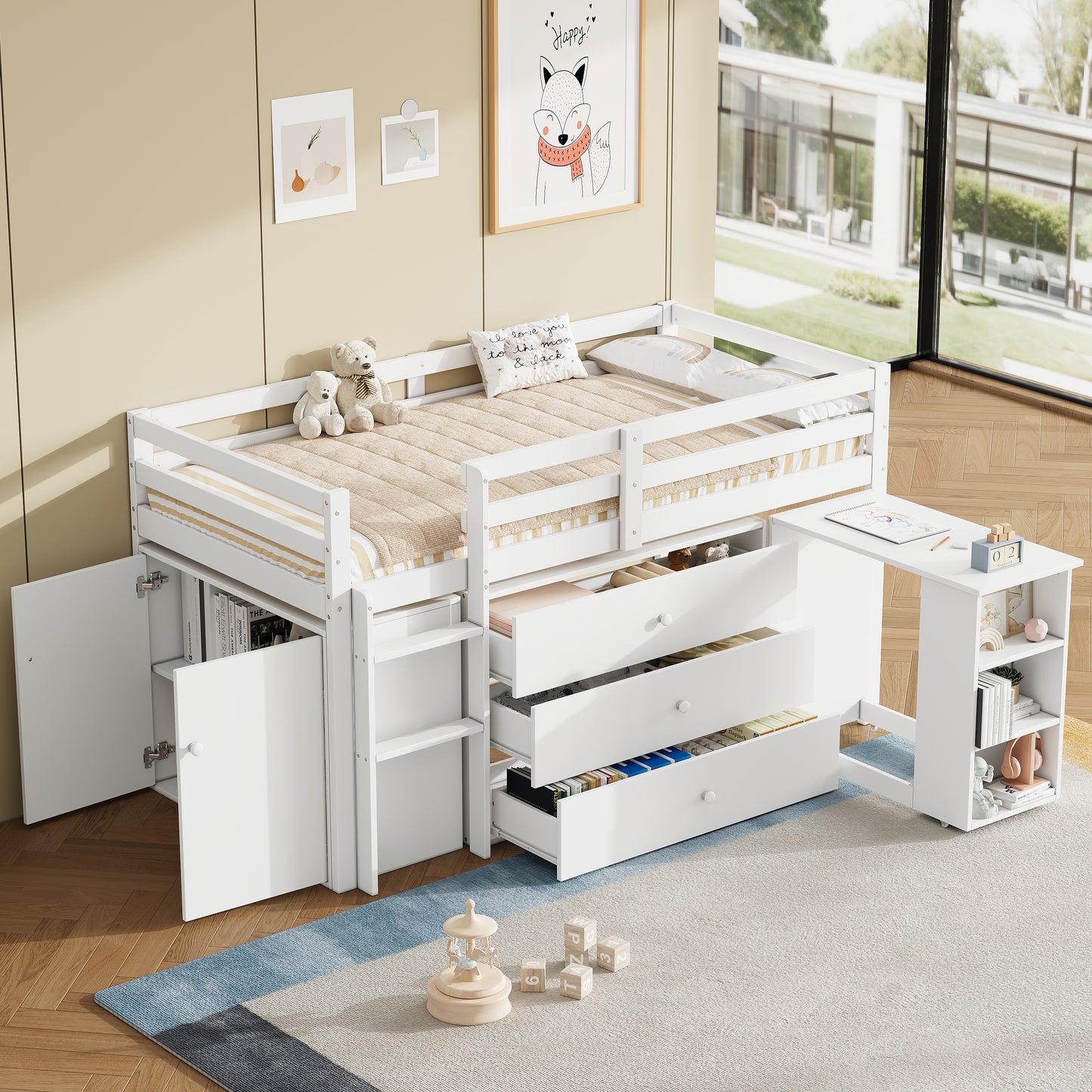 AI62 Decor 3ft Cabin Loft Bed with Desk