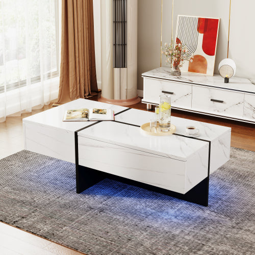 AI62 Decor High Gloss White Marble Coffee Table with LED