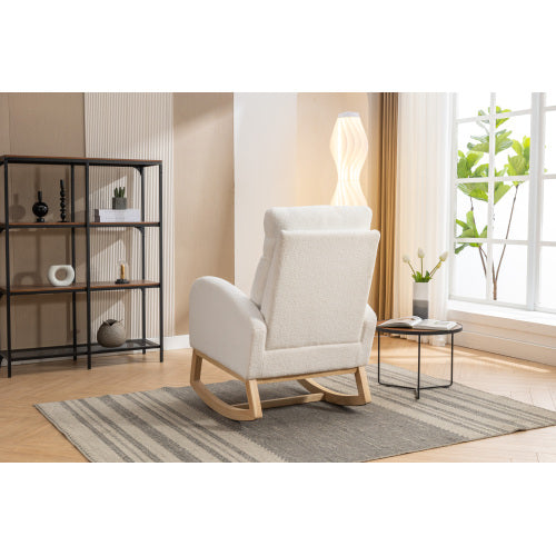AI62 Decor Modern Rocking Chair with Padded Seat – Beige Teddy Fabric