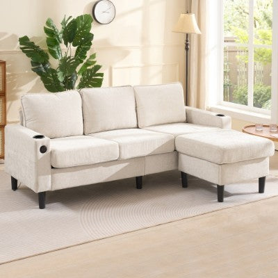 AI62 Decor L-Shaped Sectional Sofa with USB & Cup Holders