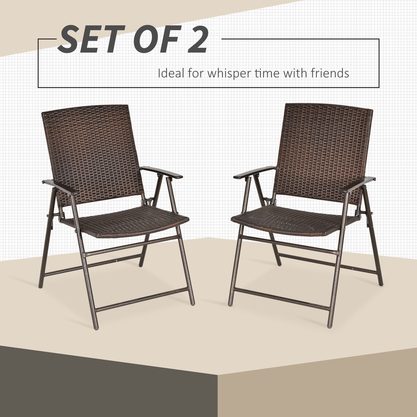 AI62 Decor Set Of Two Folding Rattan Seat Chairs - Brown