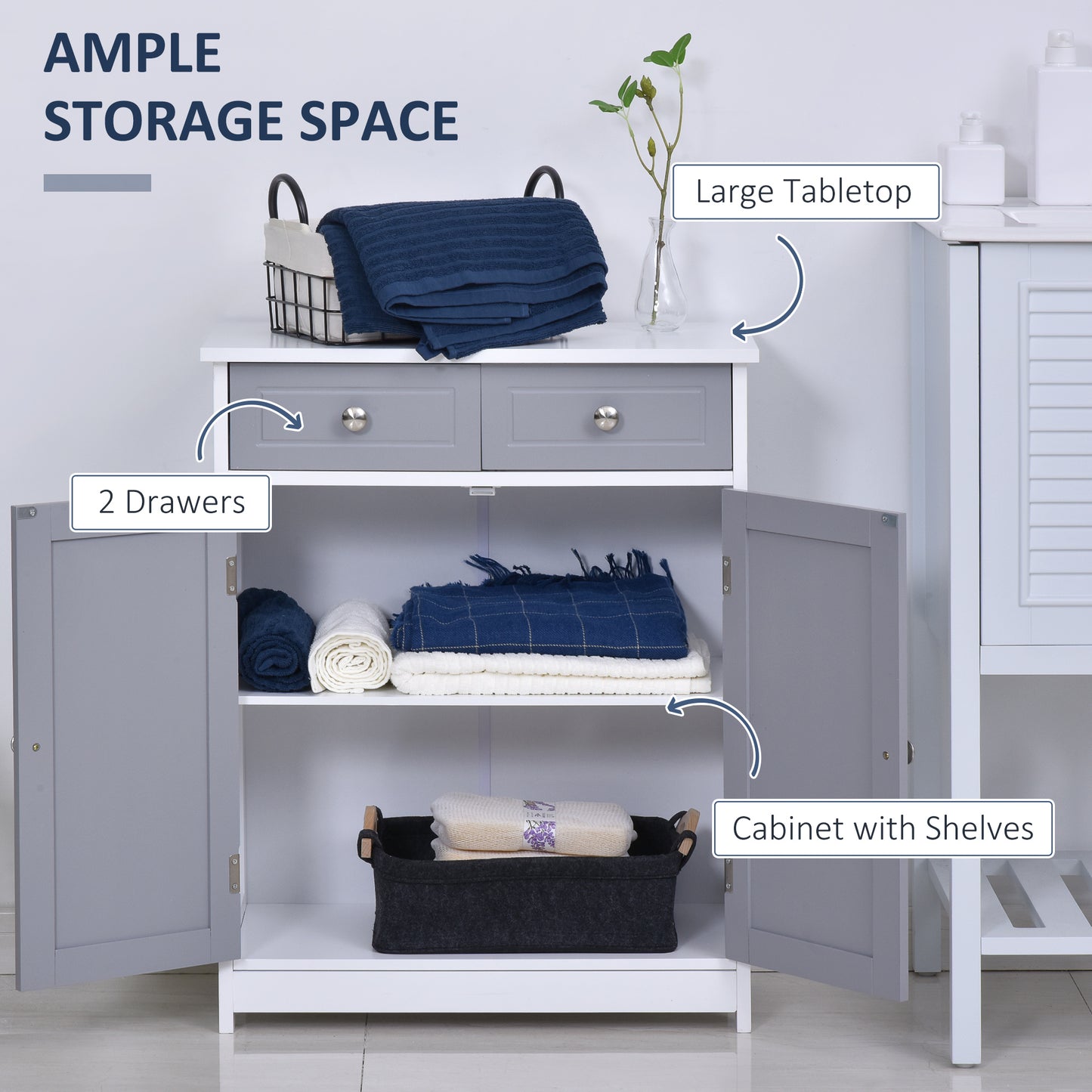 AI62 Decor Kleankin 75x60cm Freestanding Bathroom Cabinet – Grey/White