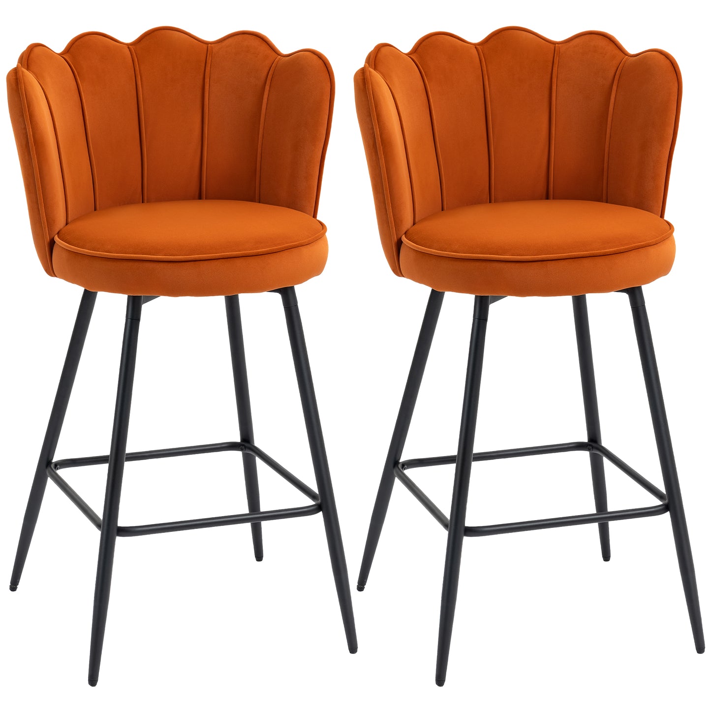 AI62 Decor Set Of Two Velvet-Feel Lotus Bar Stools - Orange