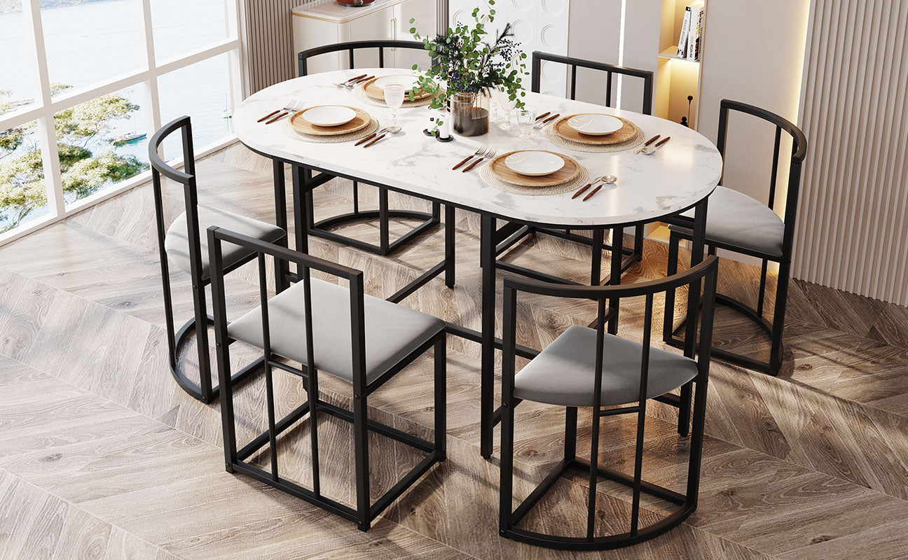 AI62 Decor  Modern Dining Set Gray Cushioned Chairs