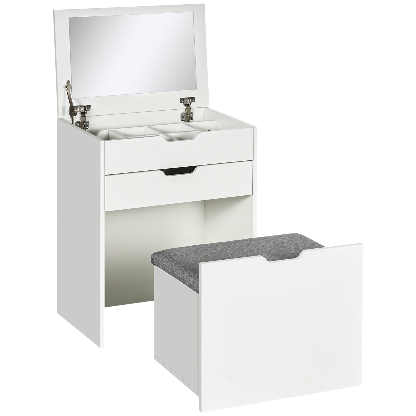 AI62 Decor Dressing Table & Storage Stool with Flip-Up Mirror – White