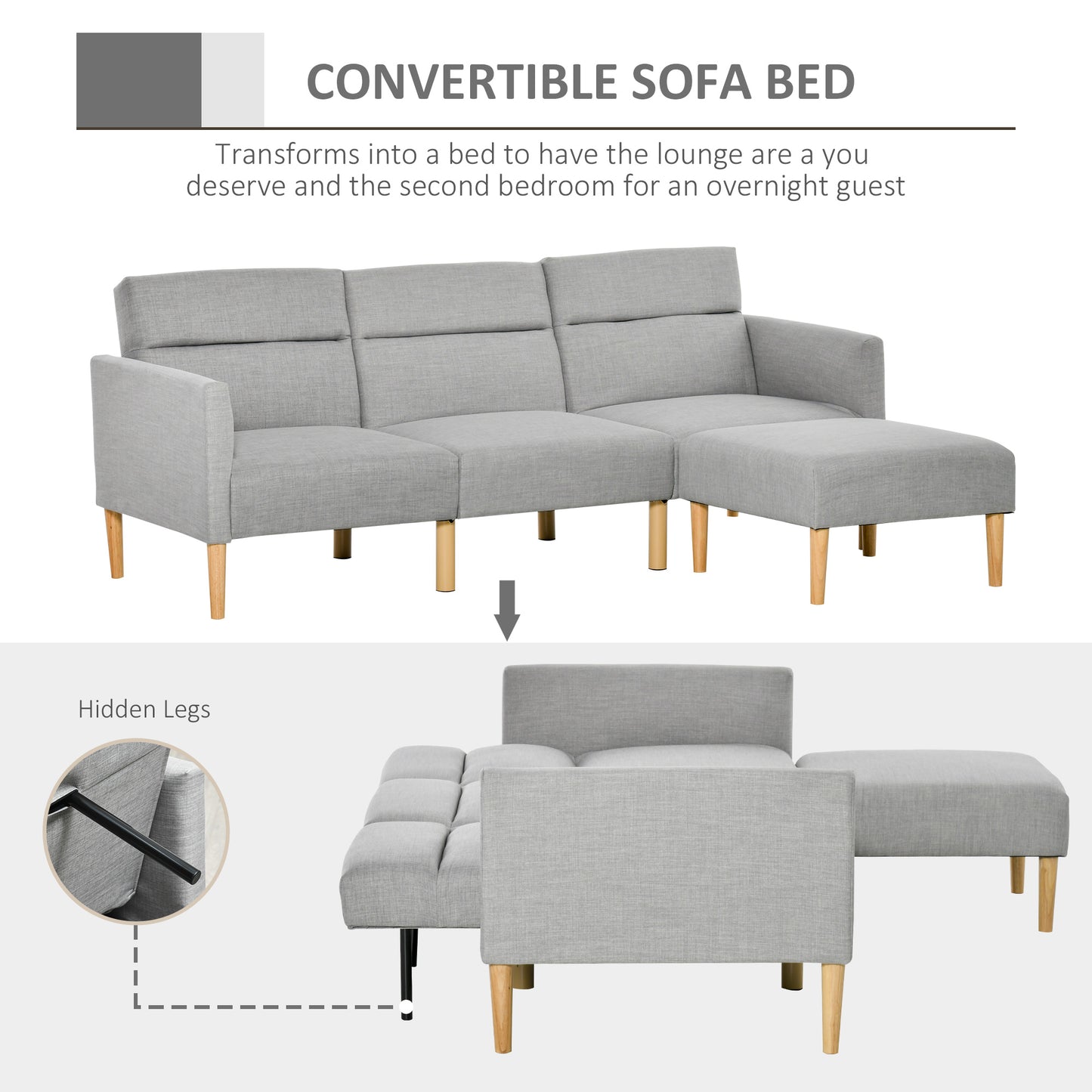 AI62 Decor Light Grey L-Shaped Sofa Bed