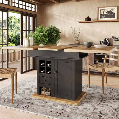 AI62 Decor Foldable Telescopic Dining Table with Wine Rack