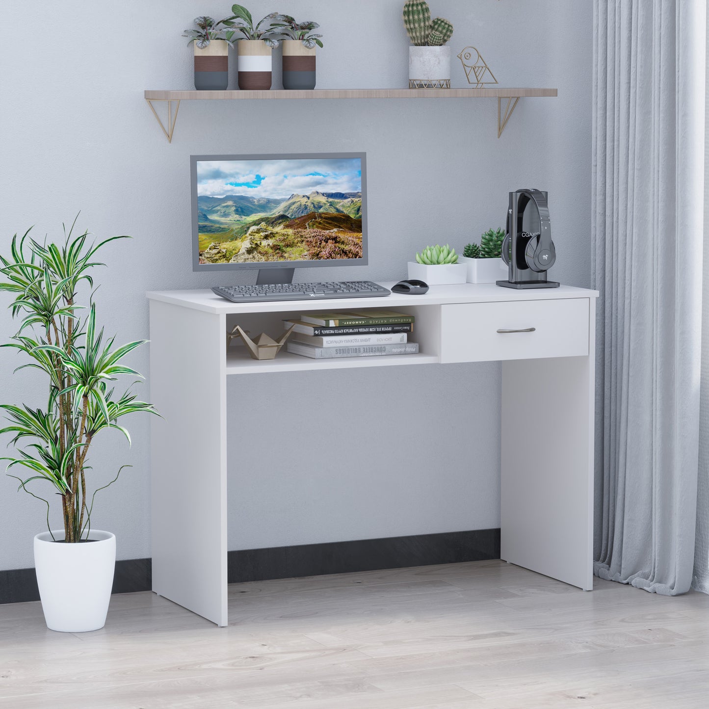 AI62 Decor White Study Desk with Storage & Drawer