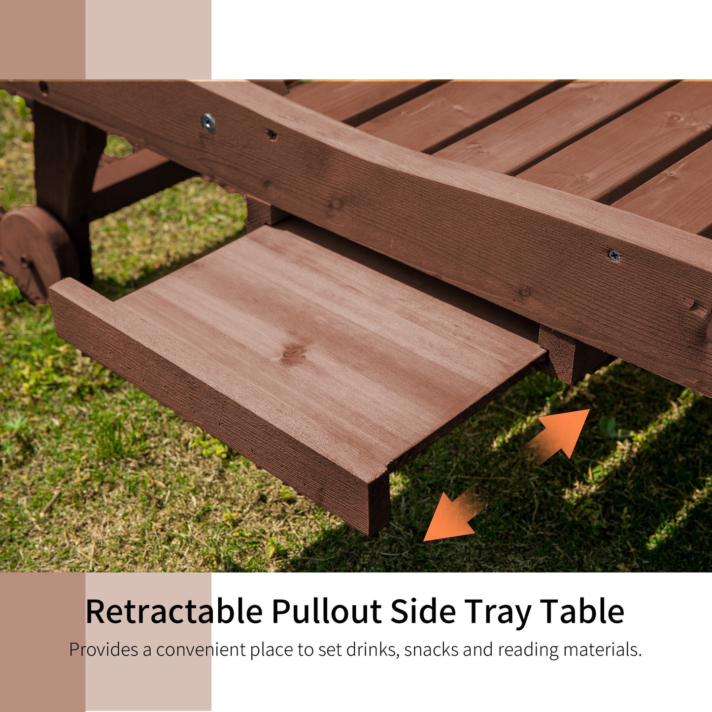 AI62 Decor Outdoor Wooden Lounger with Table & Wheels – Red Brown
