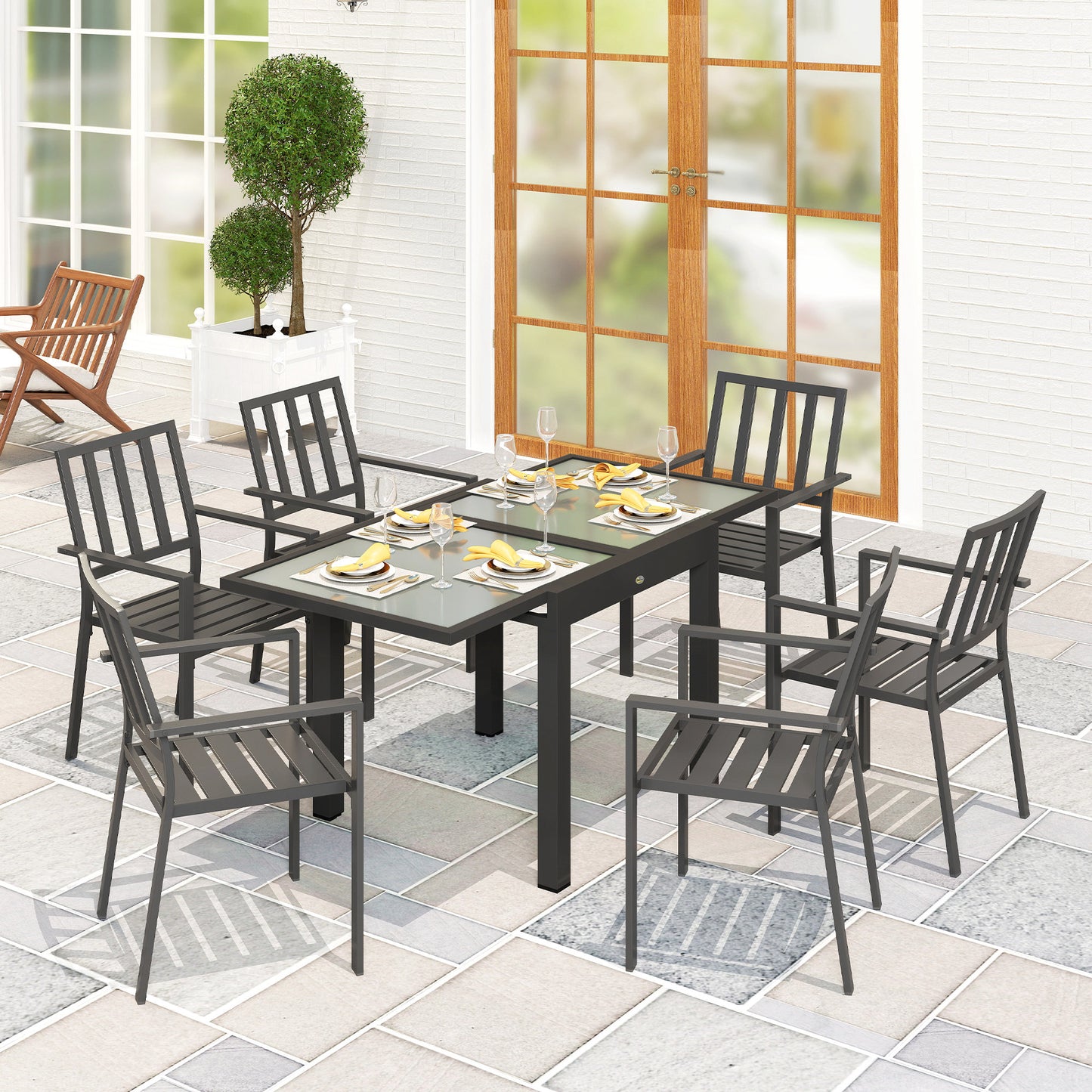 AI62 Decor Extending Outdoor Garden Table with Aluminium Frame & Glass Top