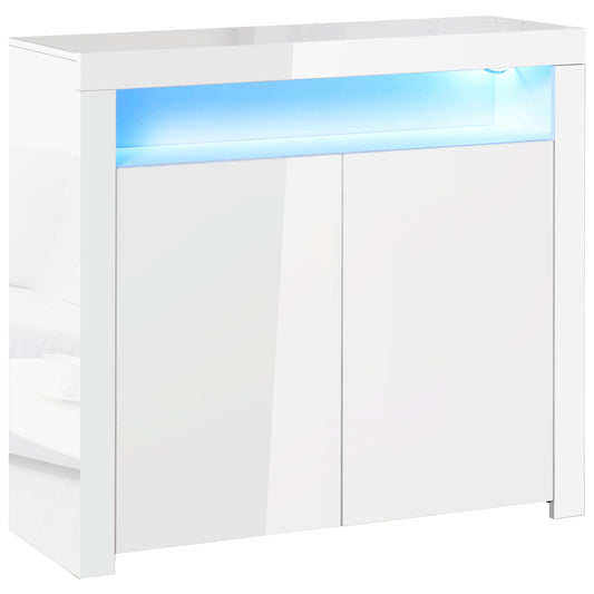 AI62 Decor 2-Door LED Sideboard with Shelves – White