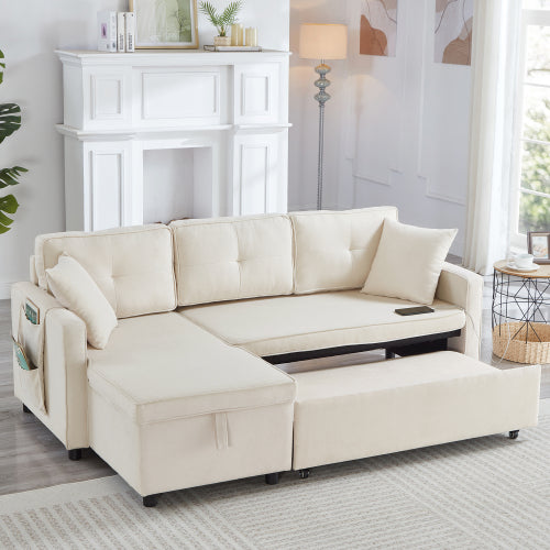 AI62 Decor L-Shaped 3-in-1 Convertible Sofa Bed with Storage & Chaise