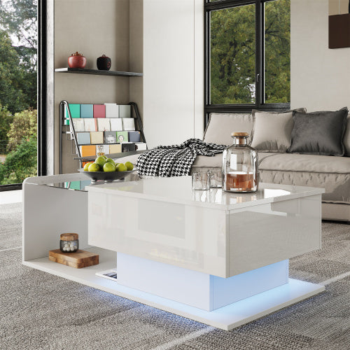 AI62 Decor High-Gloss White Coffee Table with LED Effect