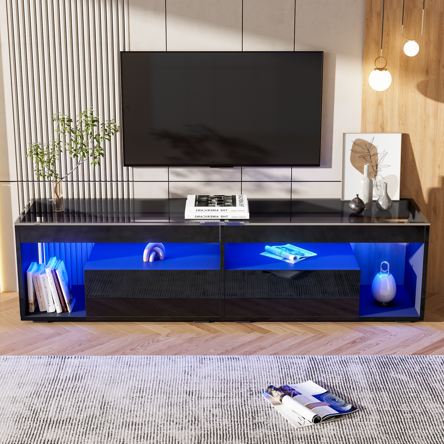 AI62 Decor High Gloss TV Stand with LED & Drawers – 180×40×46cm