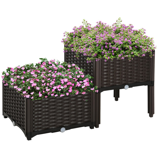 AI62 Decor Set of 2 26L Raised Planters for Patio - Brown