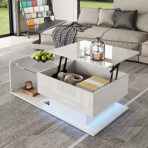 AI62 Decor High-Gloss White Coffee Table with LED Effect