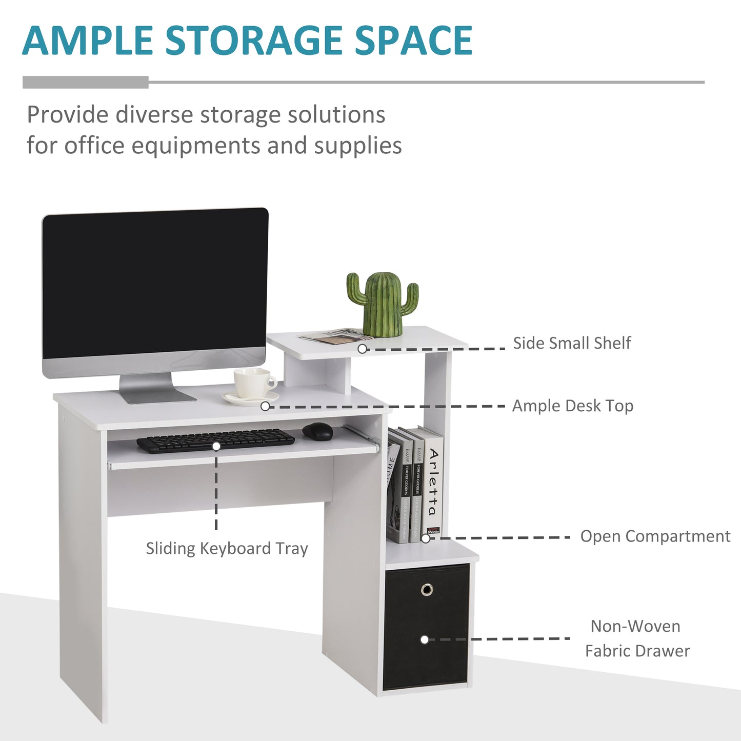 AI62 Decor Computer Desk with Keyboard Tray & Storage Drawer – White