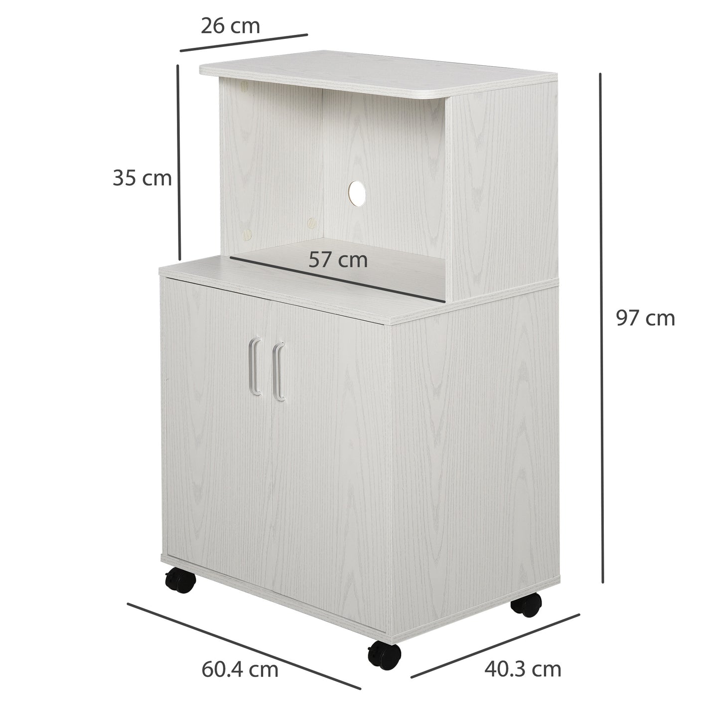 AI62 Decor Modern Kitchen Storage Trolley with Cabinet & Locking Wheels White