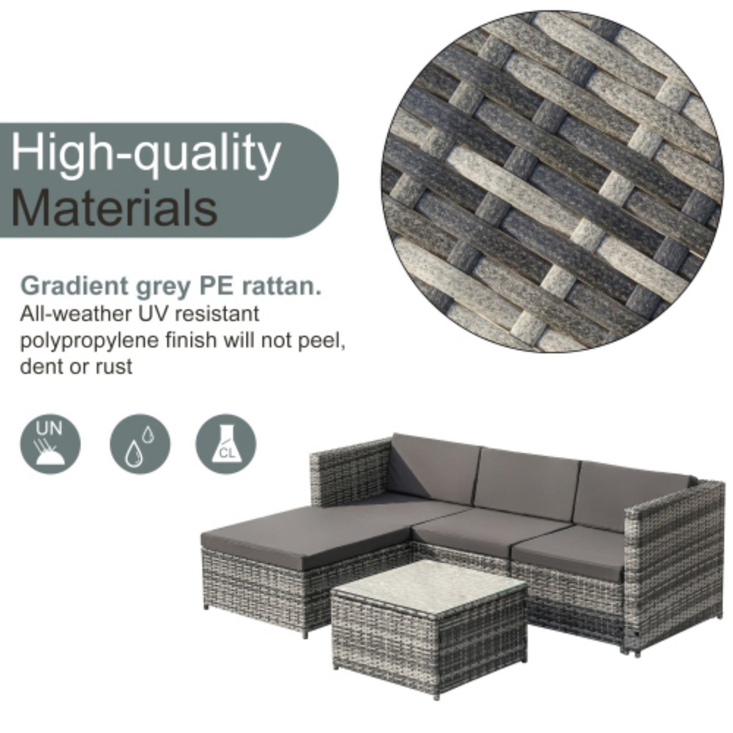AI62 Decor Grey Rattan Garden Corner Sofa