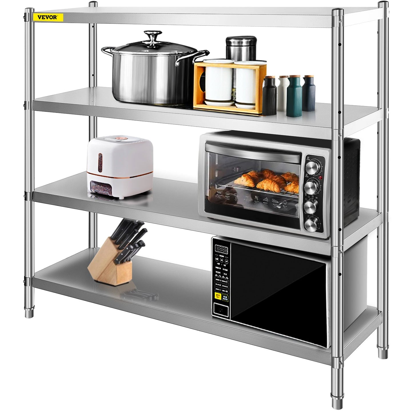 AI62 Decor 4-Tier Stainless Steel Storage Shelf, 70.9×17.7×59.1 in, Heavy Duty