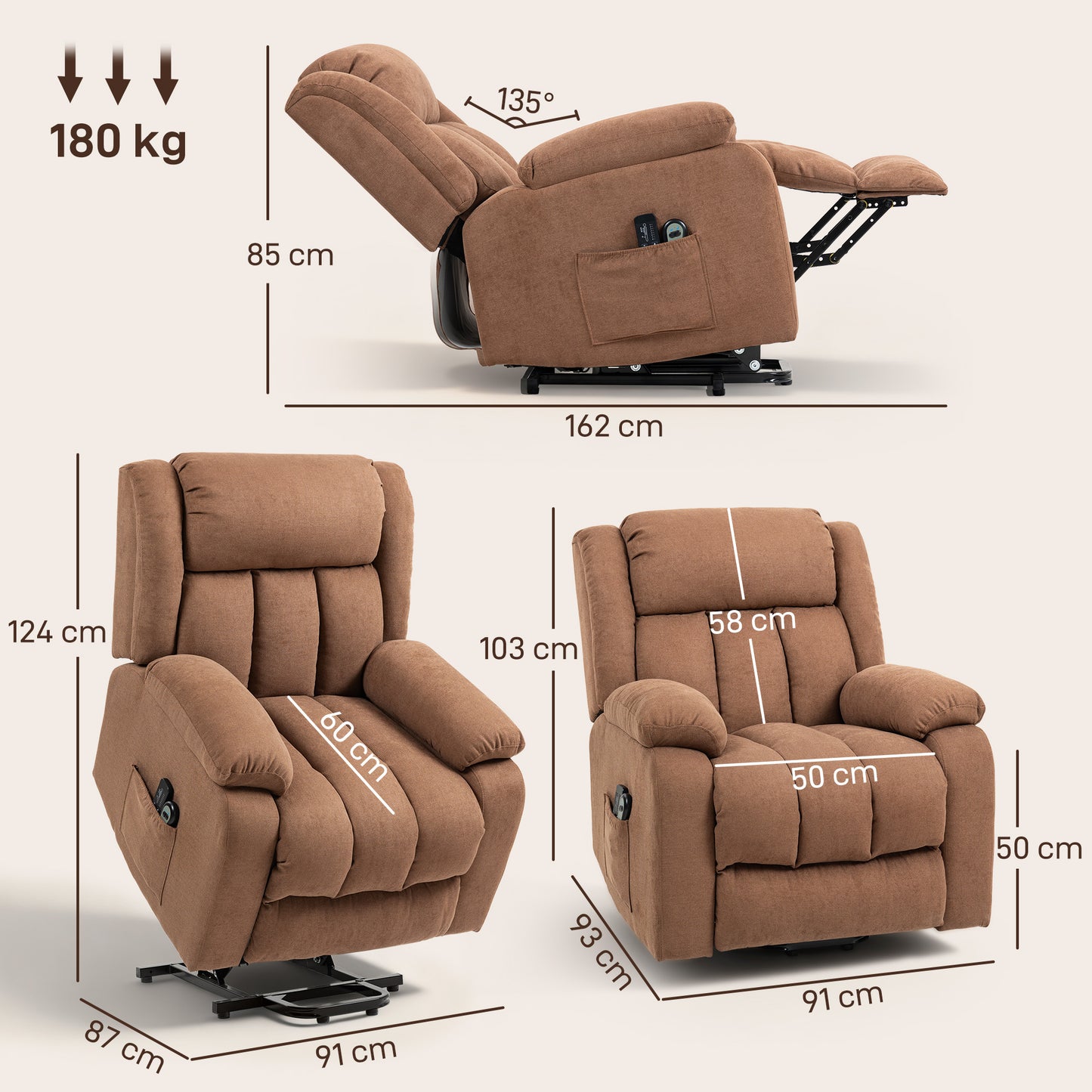 AI62 Decor Overstuffed Power Recliner with Massage & Footrest