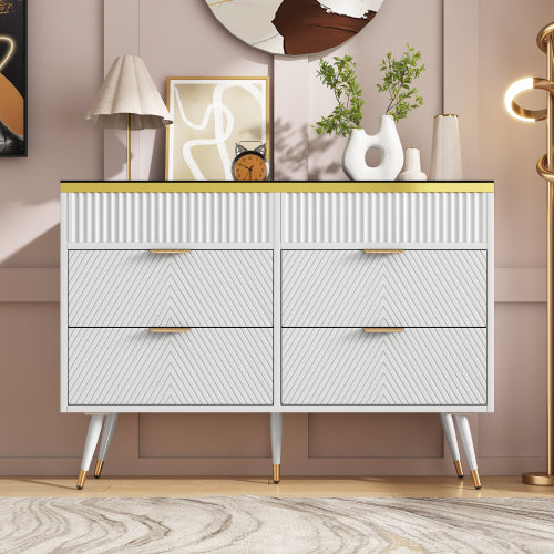 AI62 Decor Sideboard Cabinet with 6 Drawers & Amber Glass
