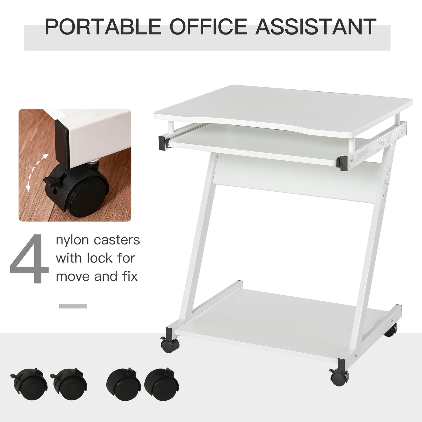 AI62 Decor Mobile Computer Desk with Keyboard Tray – White