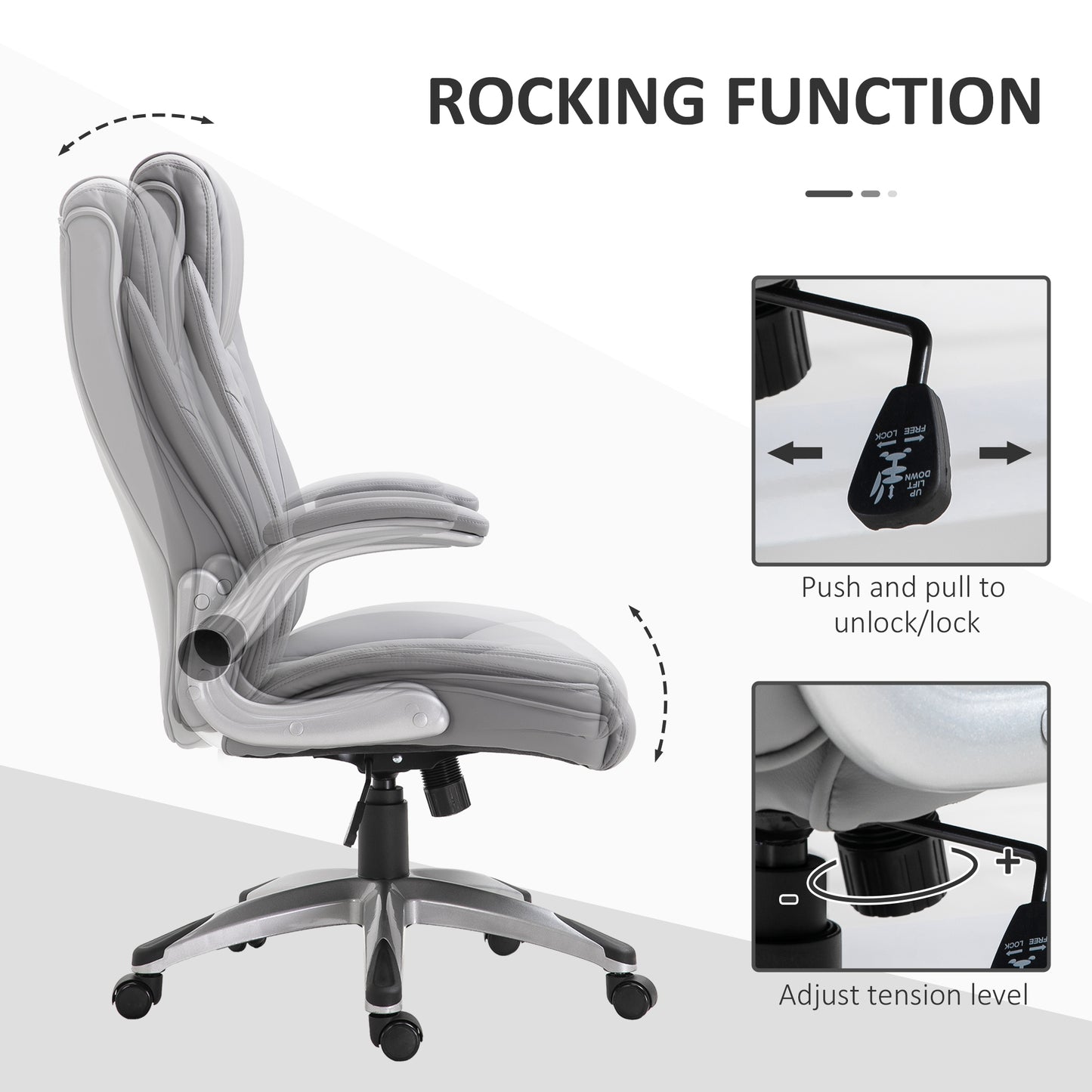AI62 Decor Vinsetto Faux Leather Executive Swivel Office Chair - Grey