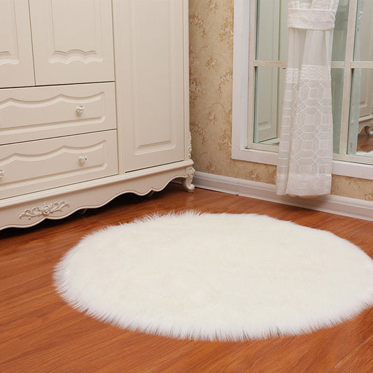 AI62 Decor Round Faux Sheepskin Plush Rug for Bedroom & Living Room