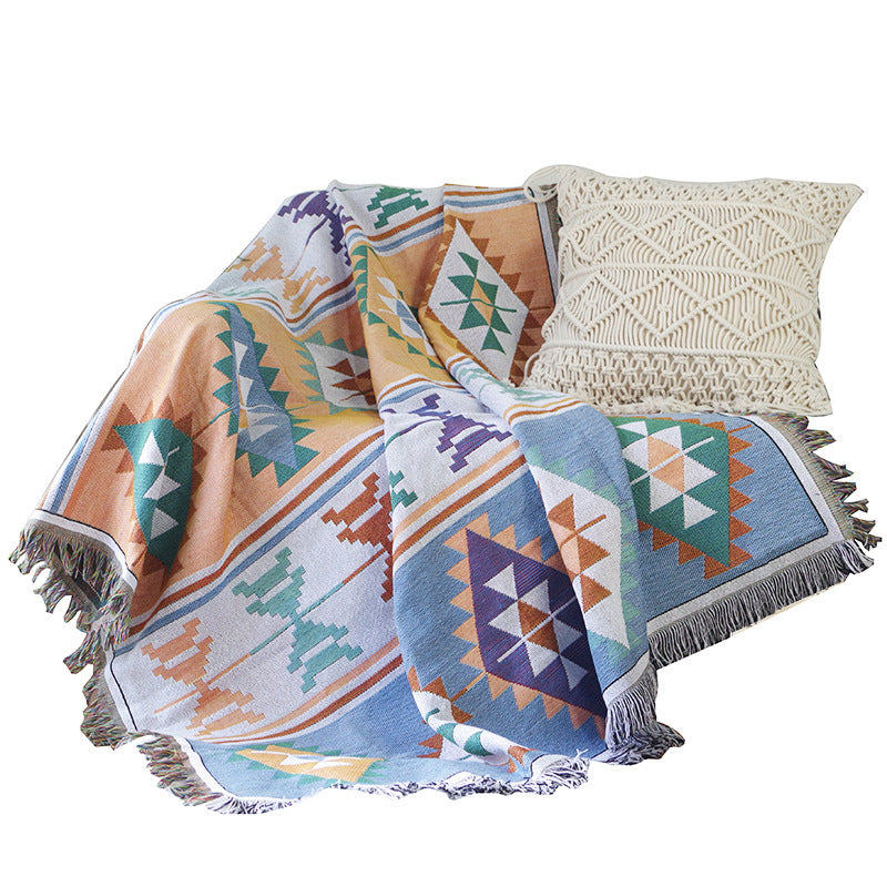 AI62 Decor Bohemian Sofa Cover & Geometric Knitted Throw Blanket