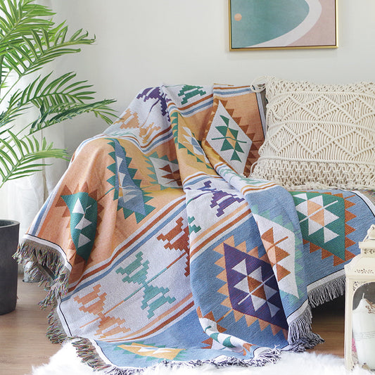 AI62 Decor Bohemian Sofa Cover & Geometric Knitted Throw Blanket