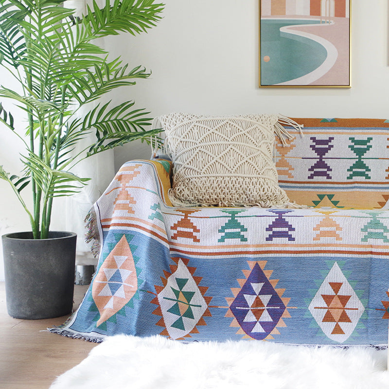 AI62 Decor Bohemian Sofa Cover & Geometric Knitted Throw Blanket