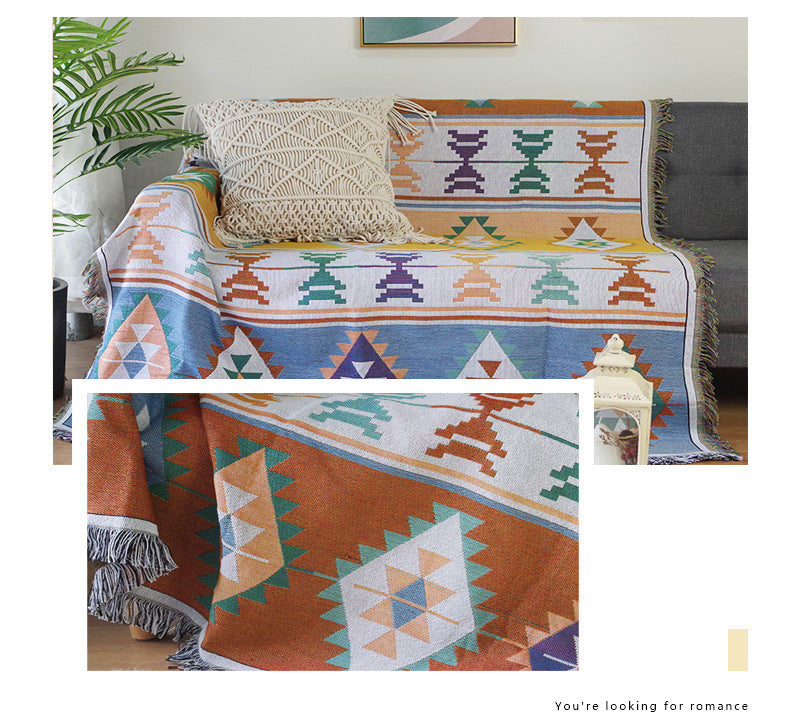 AI62 Decor Bohemian Sofa Cover & Geometric Knitted Throw Blanket