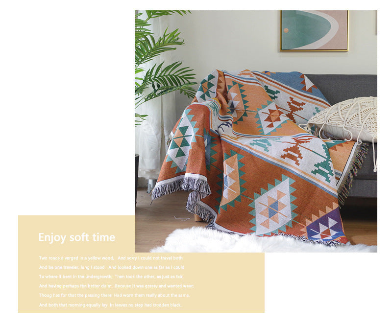 AI62 Decor Bohemian Sofa Cover & Geometric Knitted Throw Blanket