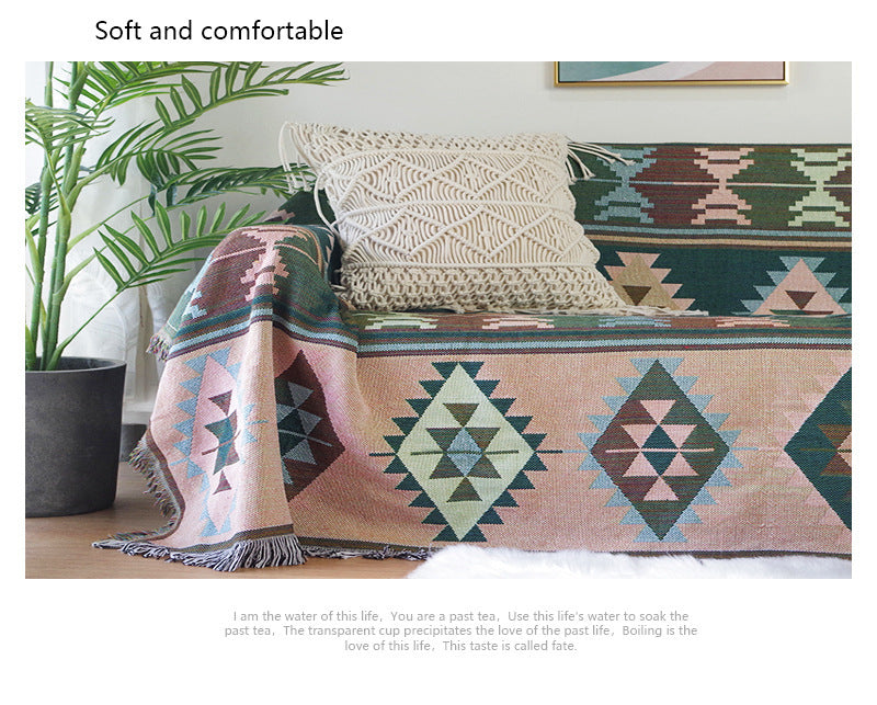 AI62 Decor Bohemian Sofa Cover & Geometric Knitted Throw Blanket