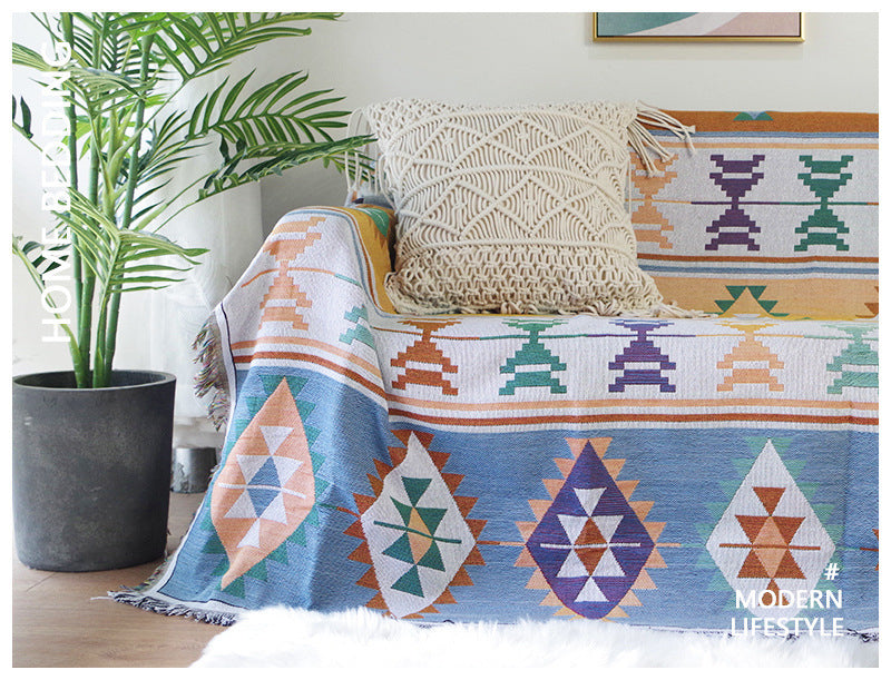 AI62 Decor Bohemian Sofa Cover & Geometric Knitted Throw Blanket