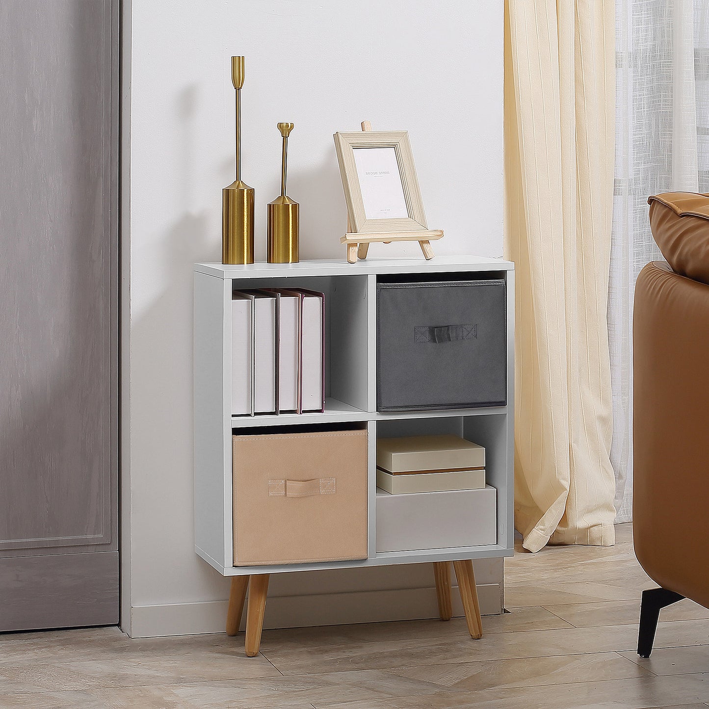 AI62 Decor 4 Cube Storage Cabinet with 3 Fabric Drawers