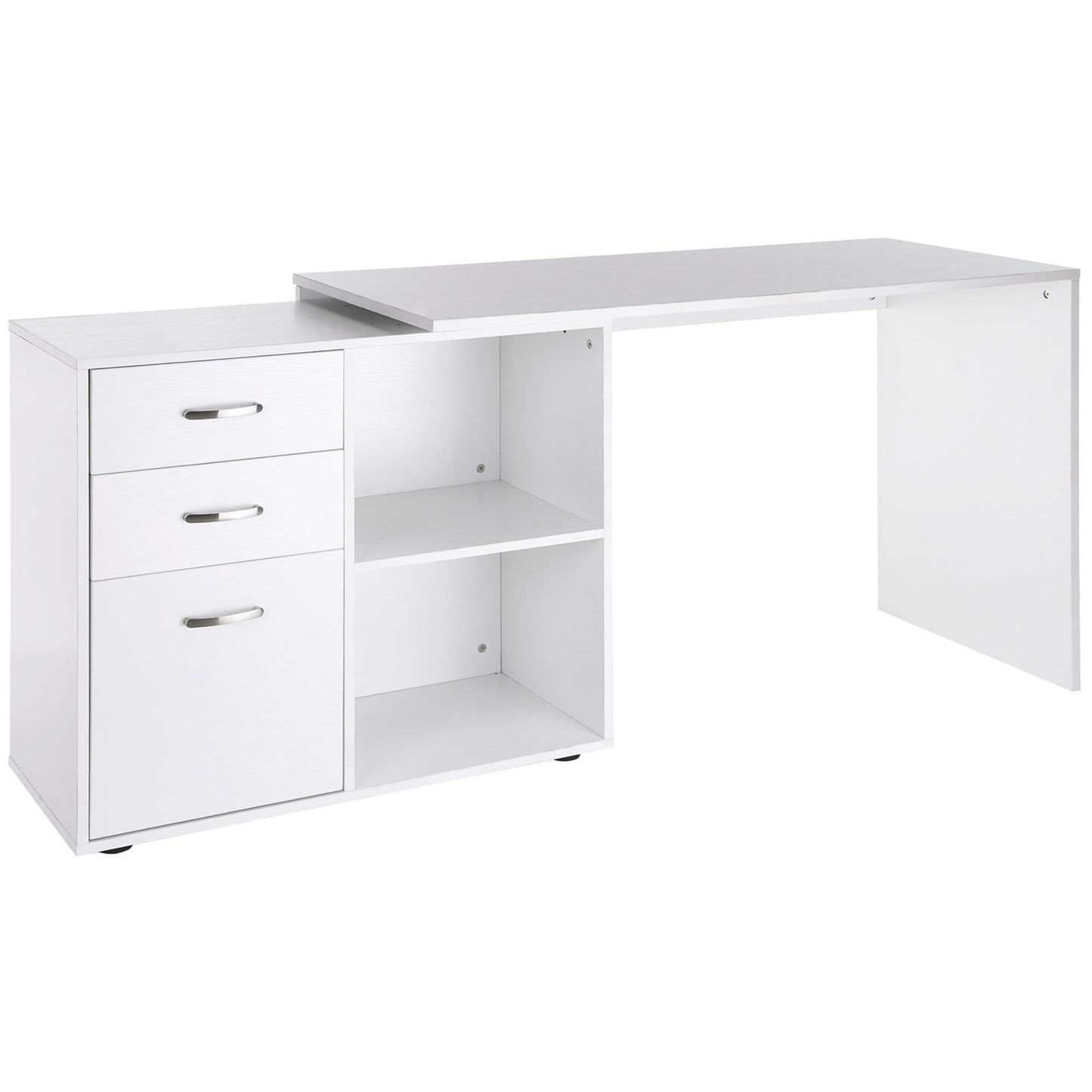 AI62 Decor L-Shaped Computer Desk with Drawers & Storage Shelves - White