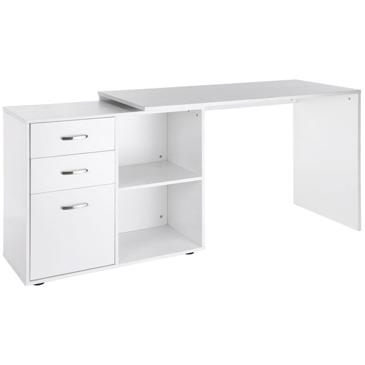 AI62 Decor L-Shaped Computer Desk with Drawers & Storage Shelves - White