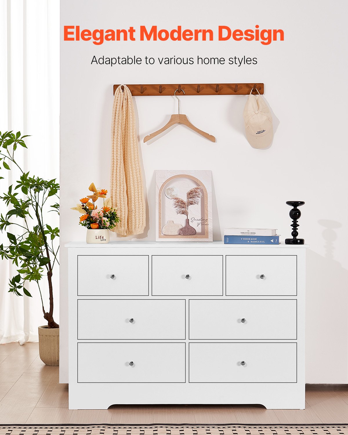AI62 Decor 7 Drawer Wooden Dresser Chest Light Wood