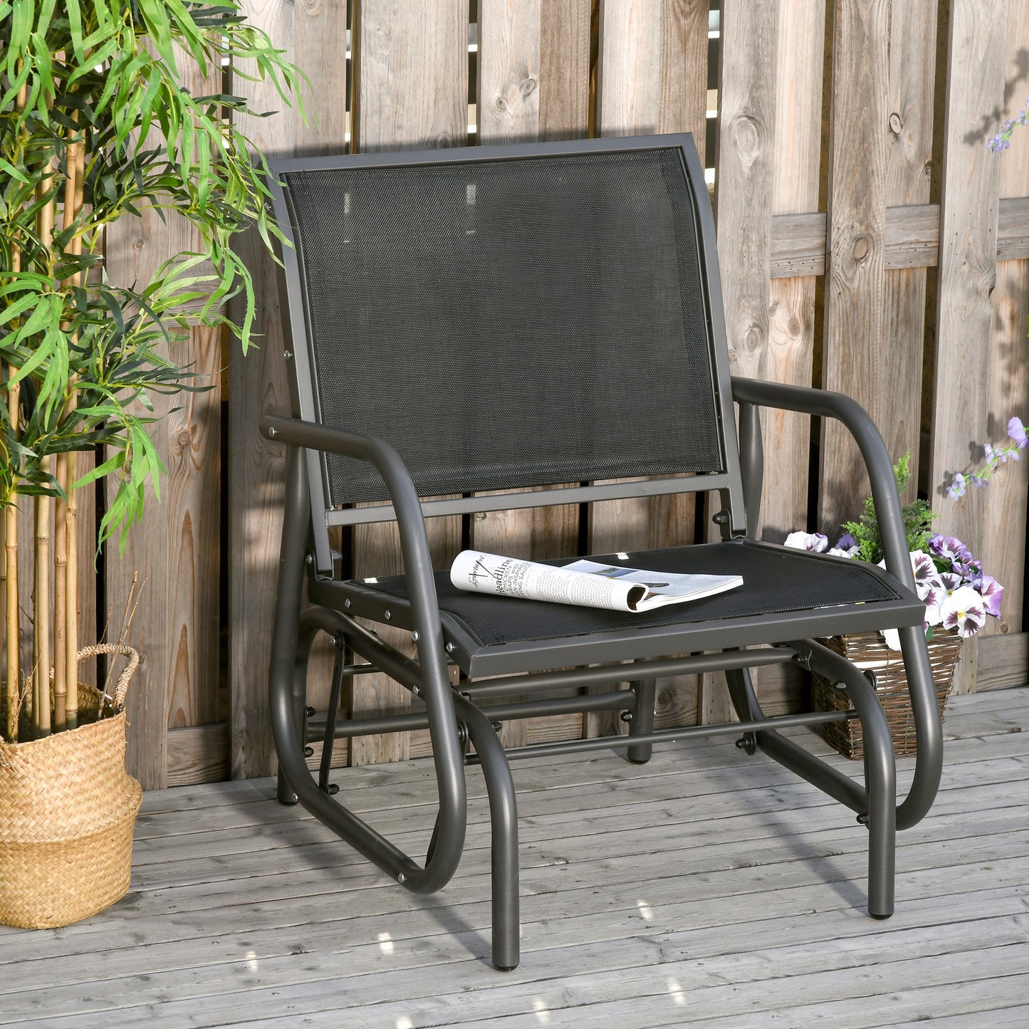 AI62 Decor Outdoor Metal Garden Glider Chair with Mesh Seat – Dark Grey