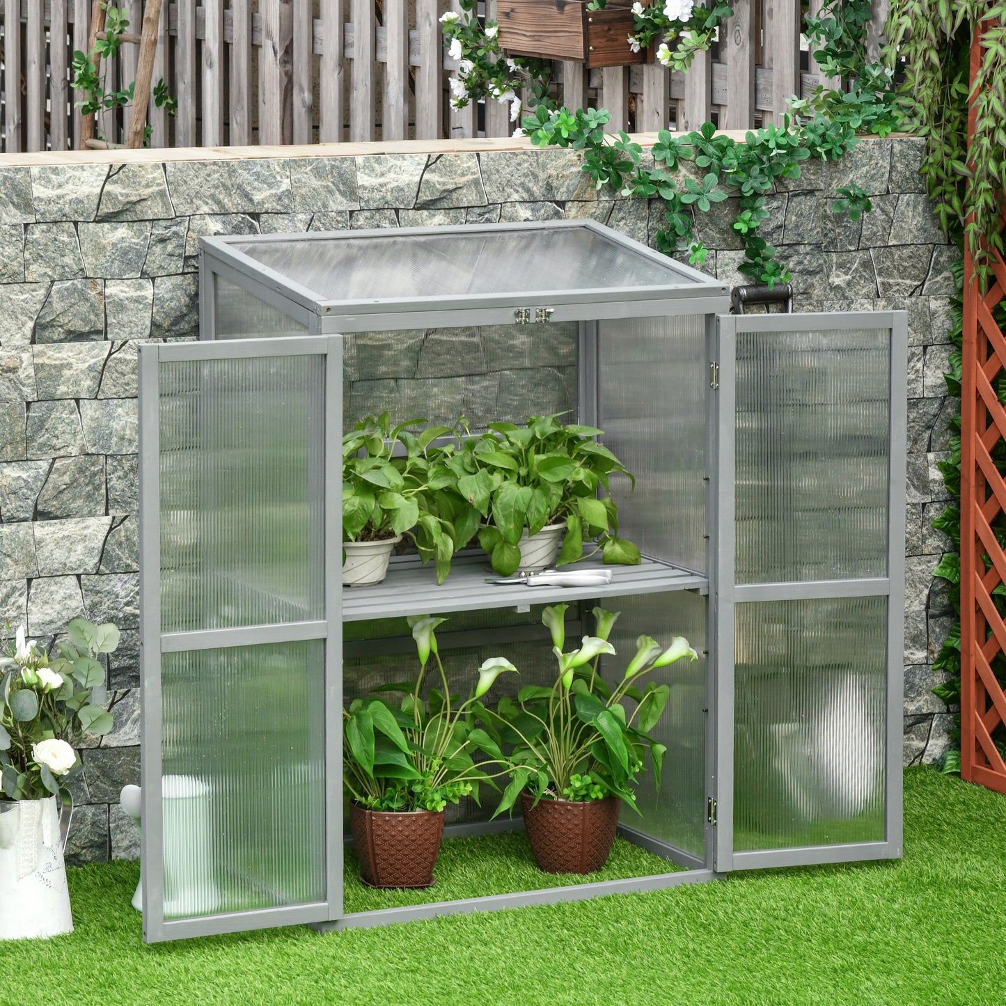 AI62 Decor Wooden Cold Frame Greenhouse