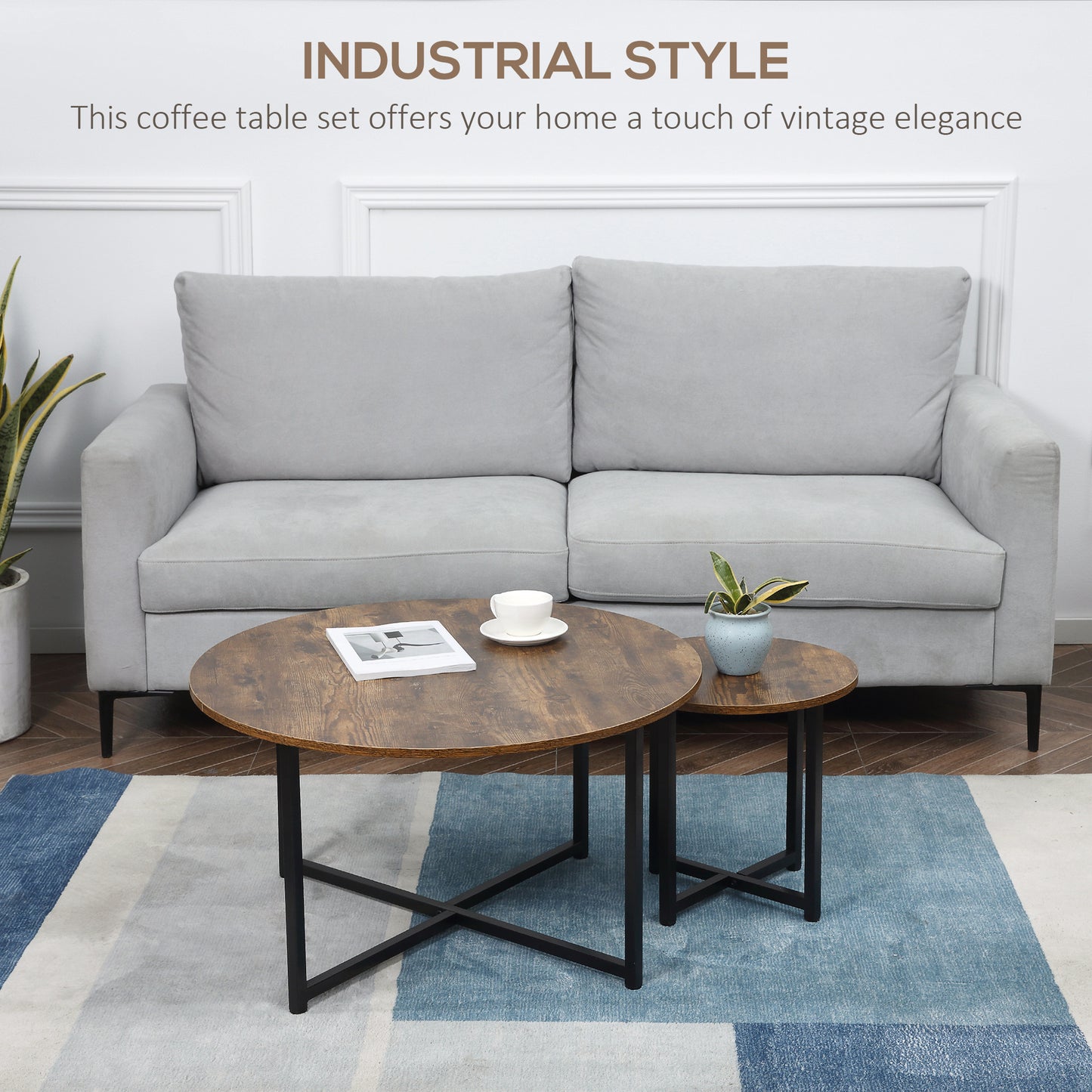 AI62 Decor Round Coffee & Side Table Set of 2