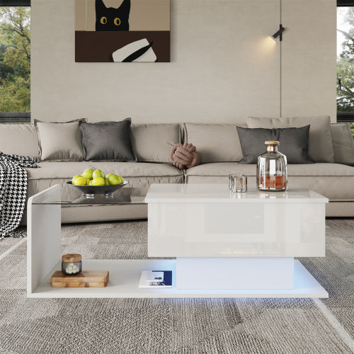 AI62 Decor High-Gloss White Coffee Table with LED Effect